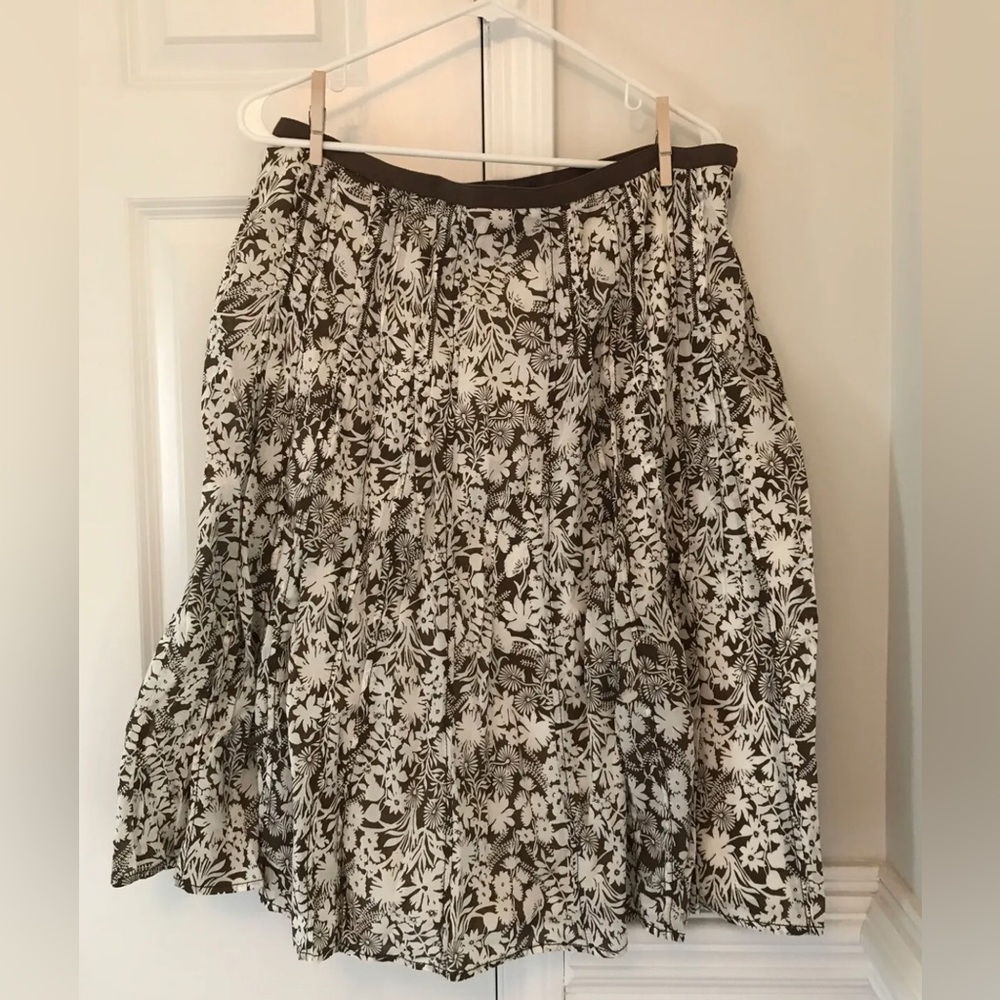 Liz Claiborne Pleated Floral Lined Skirt Off White/Brown Size 12